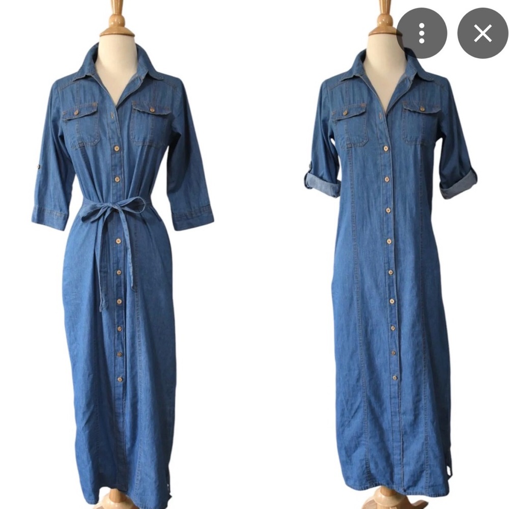 Classic Blue Denim Shirt Dress with Tie Waist